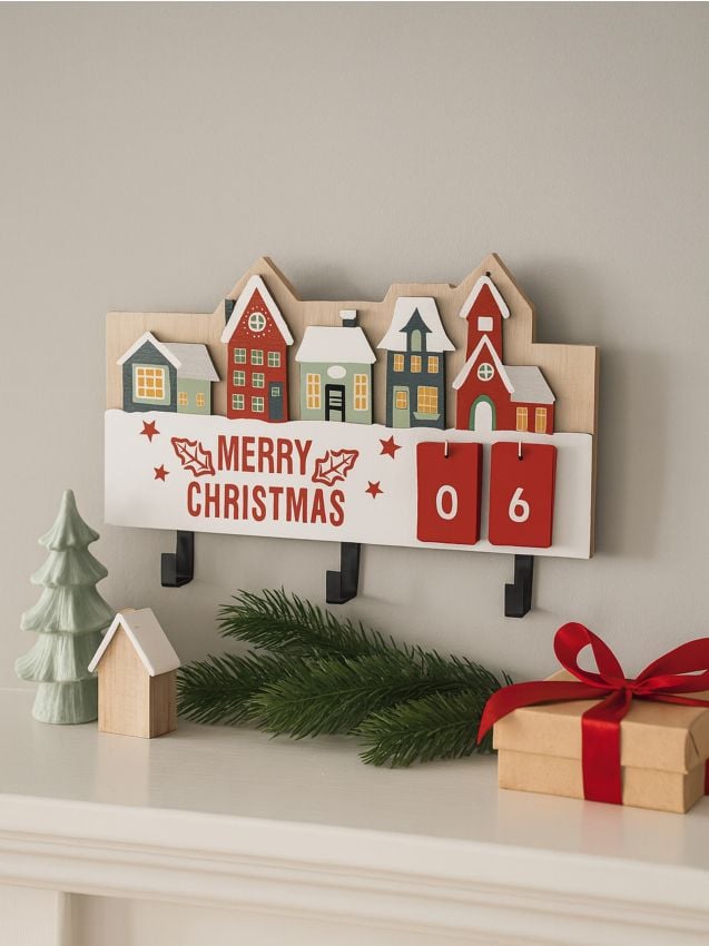 Sinsay - Adventný kalendár s motívom domčekov a nápisom „Merry Christmas“ - viacfarebná