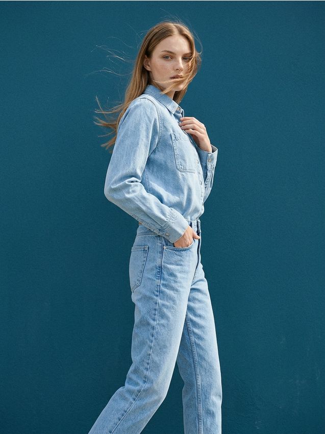 Sinsay - Blugi mom fit clasici - albastru