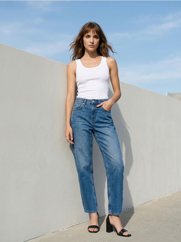 Sinsay - Blugi mom fit clasici - bleumarin