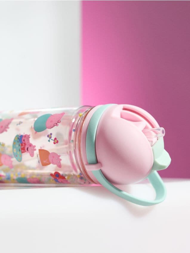Sinsay - Sticlă pentru apă cu pai, mâner și mărgele decorative Peppa Pig - multicolor