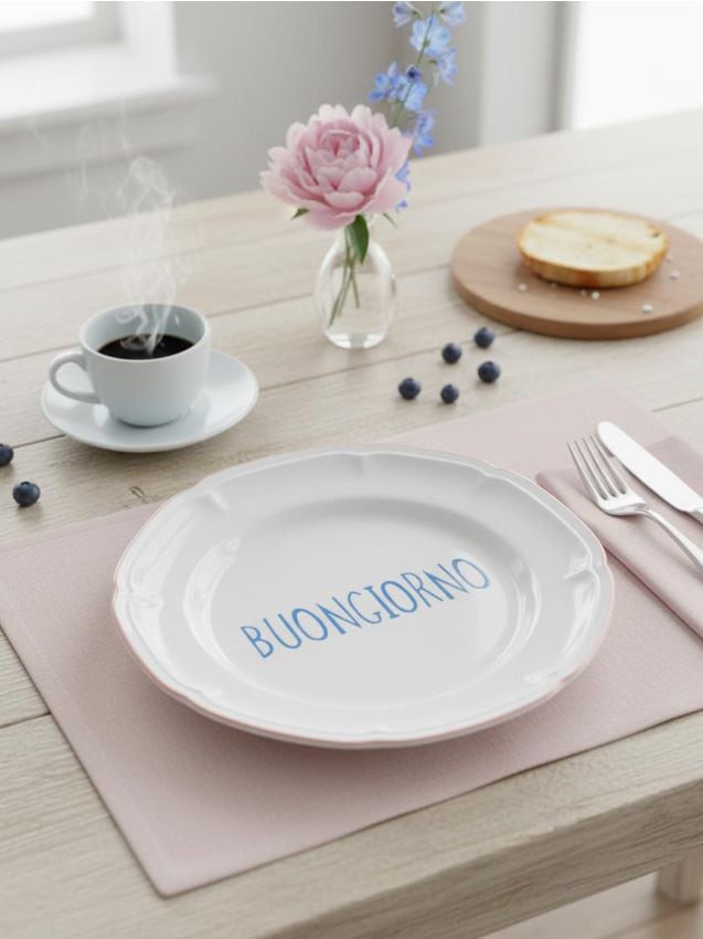 Sinsay - Farfurie ceramică cu inscripția Buongiorno - roz-pastel