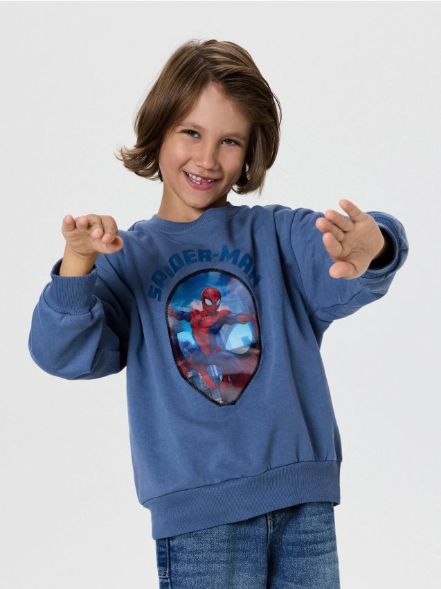 Sinsay - Bluză din bumbac cu decolteu rotund Spider-Man - indigo