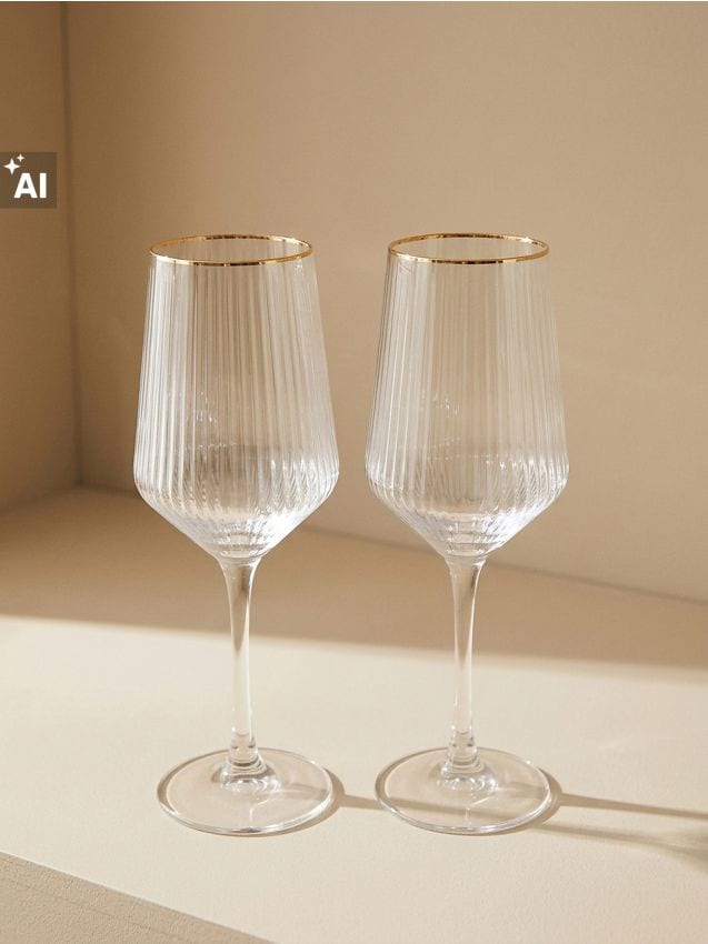 Sinsay - Pahare cu picior striate cu margine aurie 2 pack - auriu