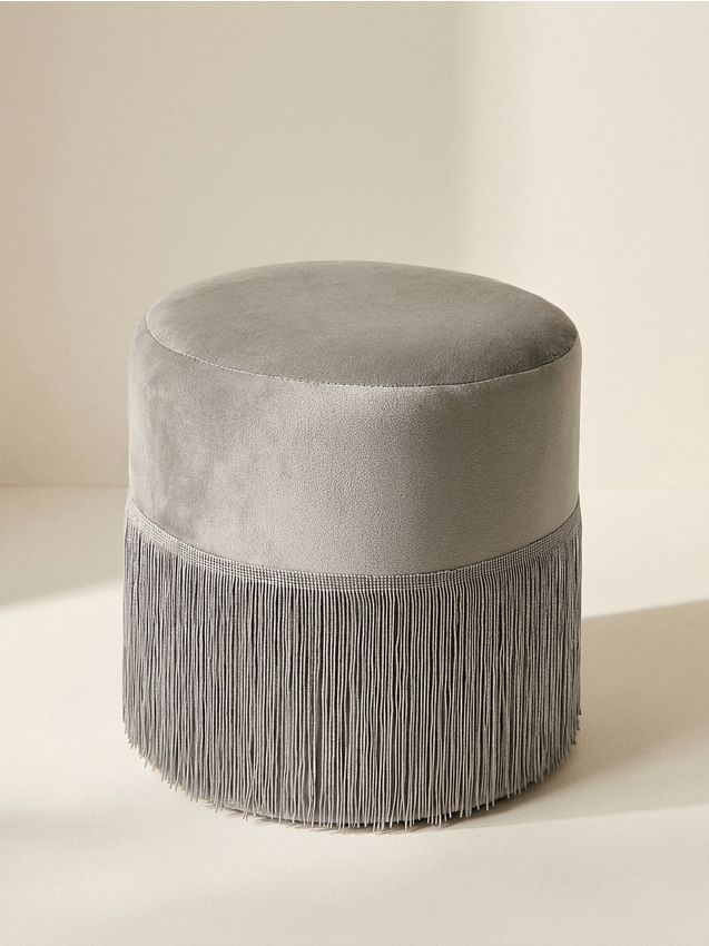 Sinsay - Puf cu franjuri decorative - gri deschis