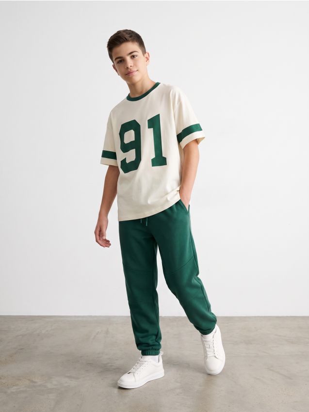 Sinsay - Pantaloni de trening loose jogger - green spruce