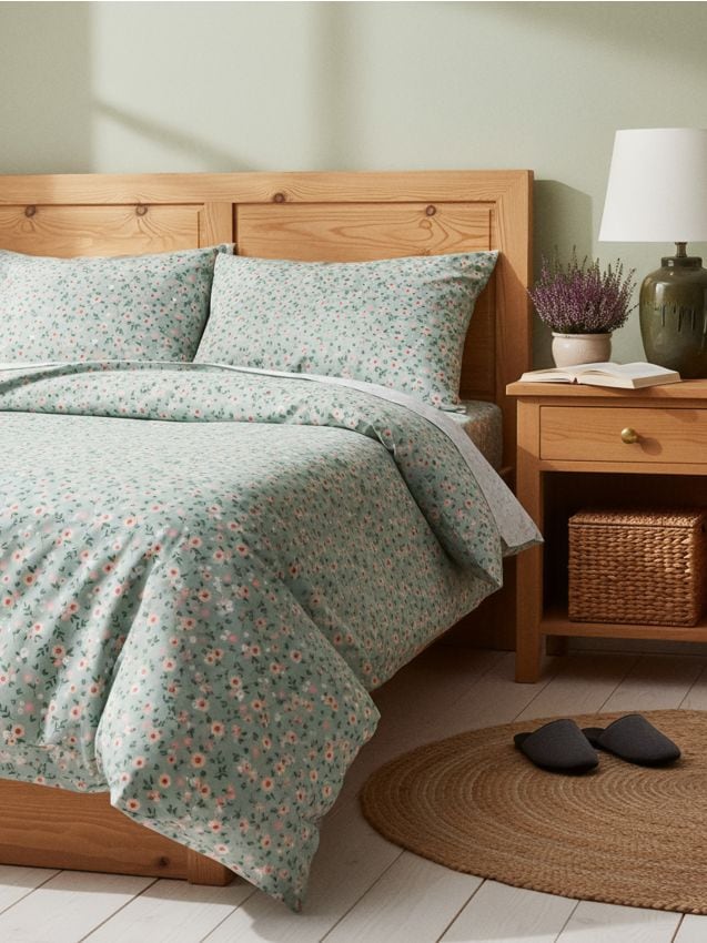 Sinsay - Kvetovaná súprava posteľnej bielizne - bledozelená
