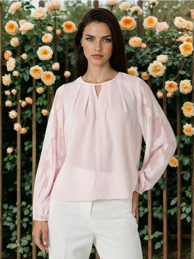 Blusa camicia con maniche in jacquard - rosa