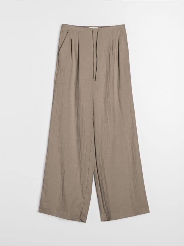 Sinsay - Pantaloni wide leg cu amestec de viscoză - bej