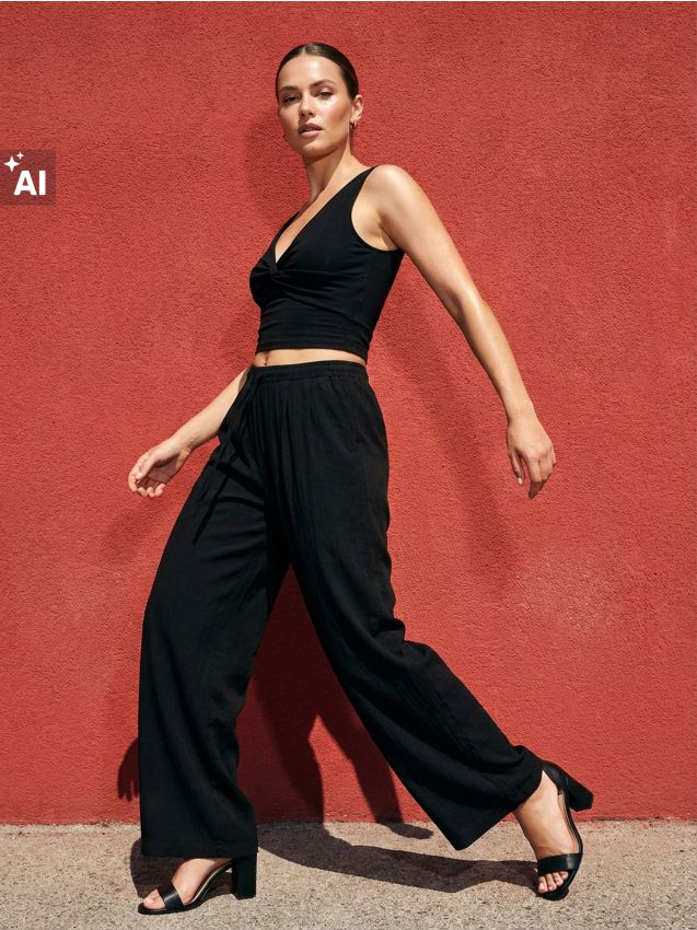 Sinsay - Pantaloni wide leg cu amestec de viscoză - negru