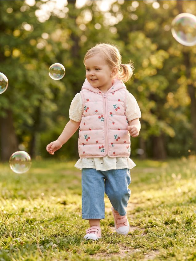 Sinsay - Vestă matlasată cu model de fructe și căptușeală - roz-pastel