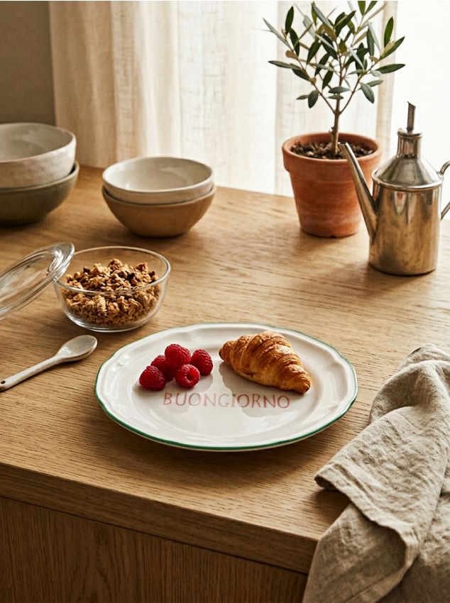 Sinsay - Farfurie ceramică cu inscripția Buongiorno - verde-pal