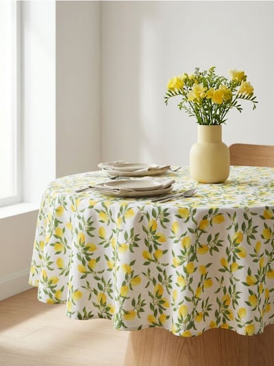 Кръгла покривка за маса с мотив лимони