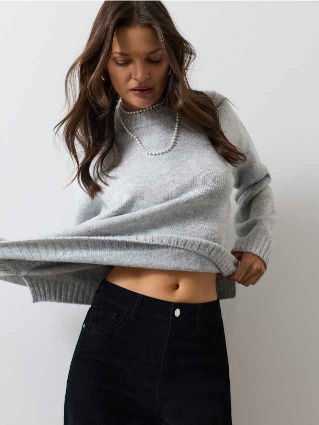 Sinsay - Pulover oversize cu mâneci lungi - gri deschis