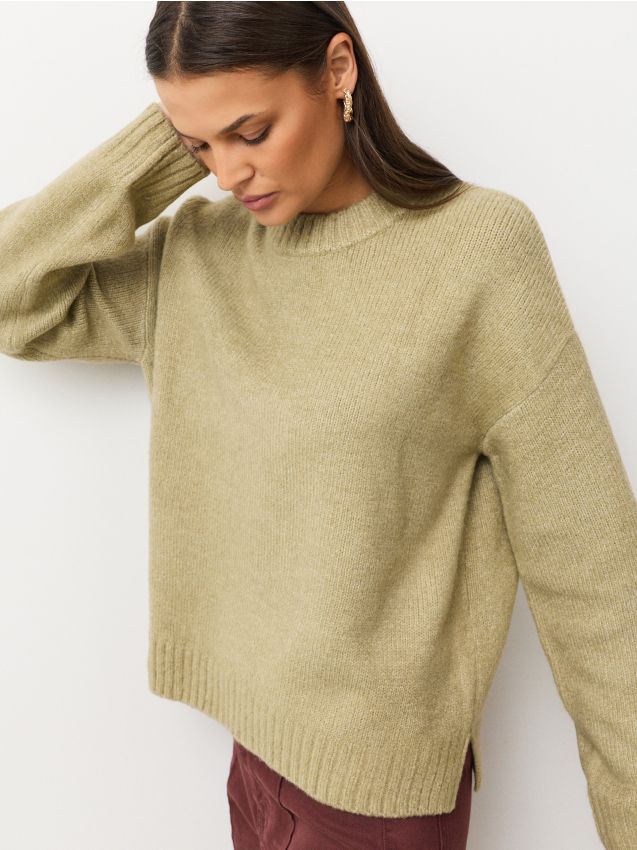 Sinsay - Pulover oversize cu mâneci lungi - verde-oliv cald