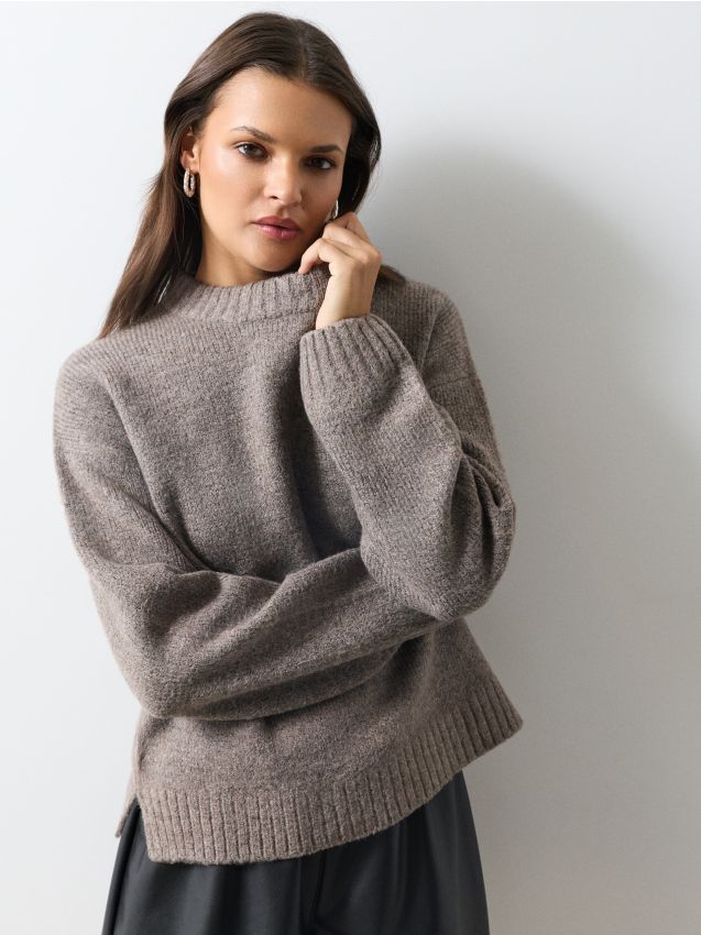 Sinsay - Pulover oversize cu mâneci lungi - cafeniu