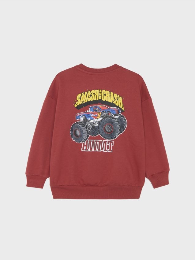 Sinsay - Bluză crewneck lejeră din bumbac cu imprimeu monster truck pe spate - arămiu