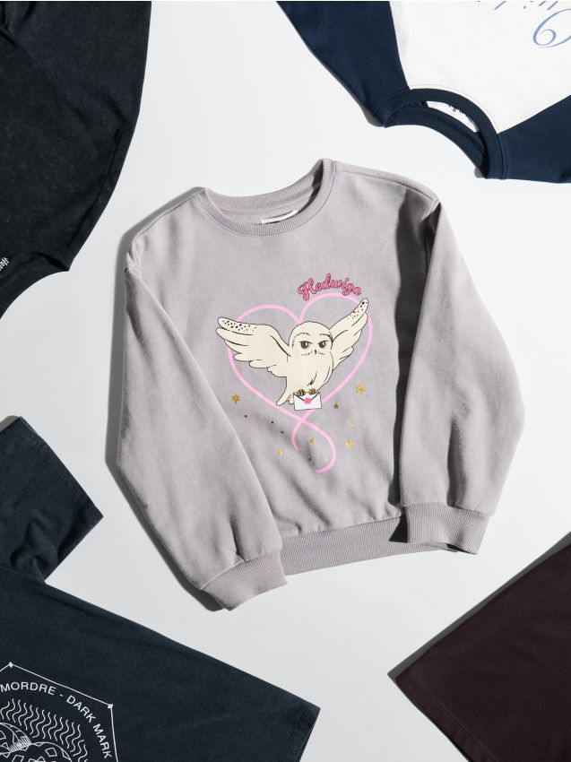 Sinsay - Hanorac din bumbac crewneck cu imprimeu Harry Potter - gri-închis
