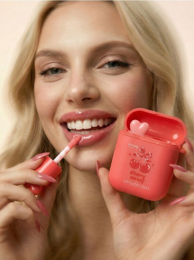 Sinsay - Luciuiri de Buze în Cutie cu Motiv de Cireșe 2 Bucăți - roșu