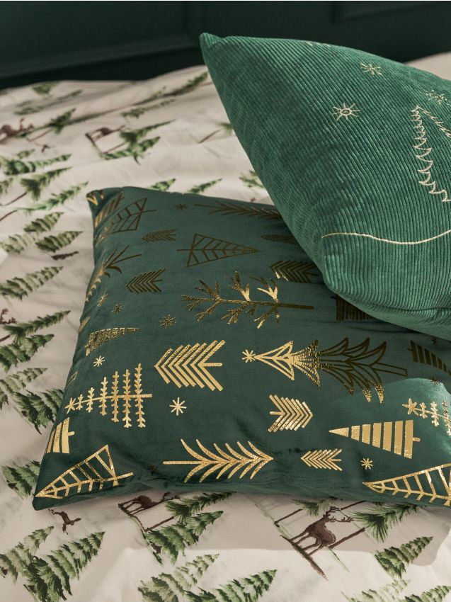 Sinsay - Obliečka na vankúš s vianočnou potlačou - modrozelená