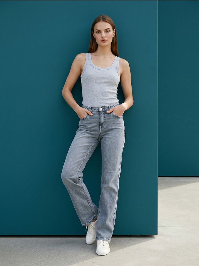 Sinsay - Jeansy flare low waist - szary