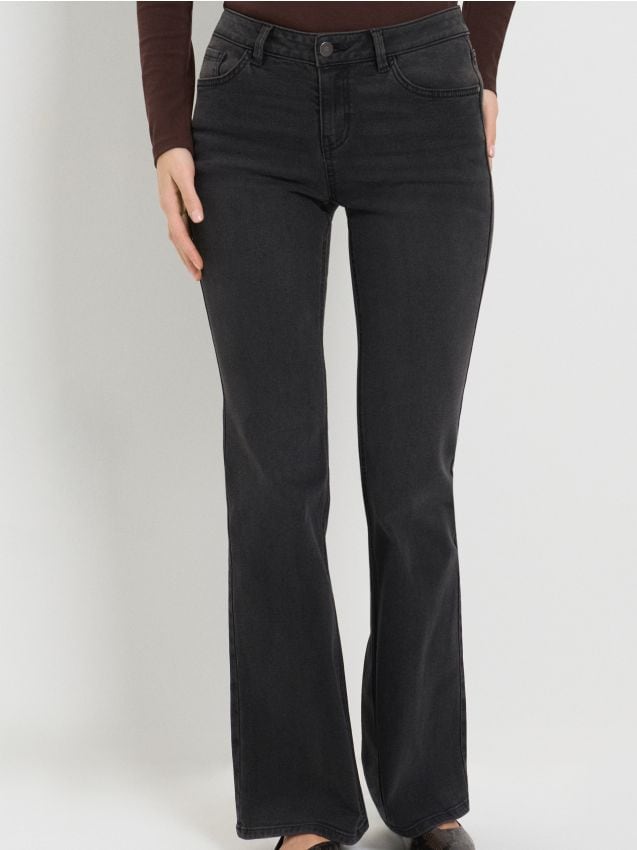 Sinsay - Blugi evazați cu talie medie - negru