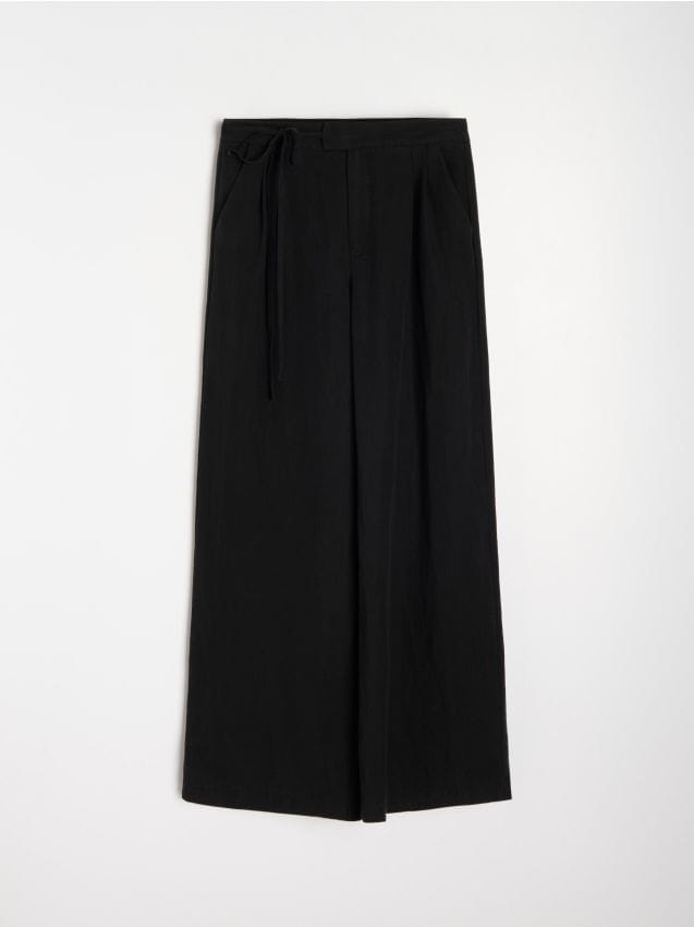 Sinsay - Spodnie wide leg z domieszką lnu - czarny