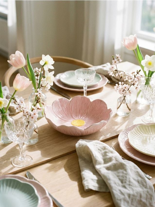 Sinsay - Bol ceramic cu motiv floral - roz-pastel