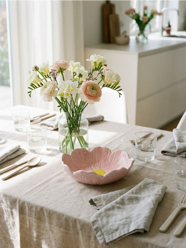 Sinsay - Bol ceramic cu motiv floral - roz-pastel