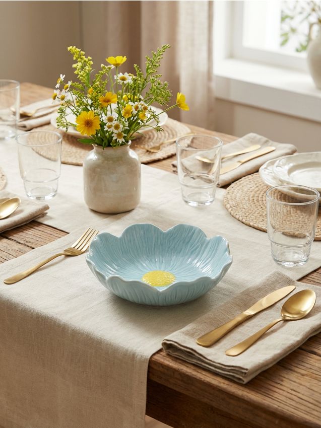 Sinsay - Bol ceramic în formă de floare - albastru-pal