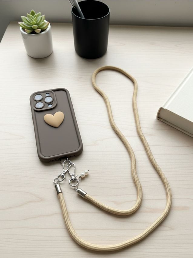 Sinsay - Husă pentru diverse telefoane cu inimă și curea - brun-auriu