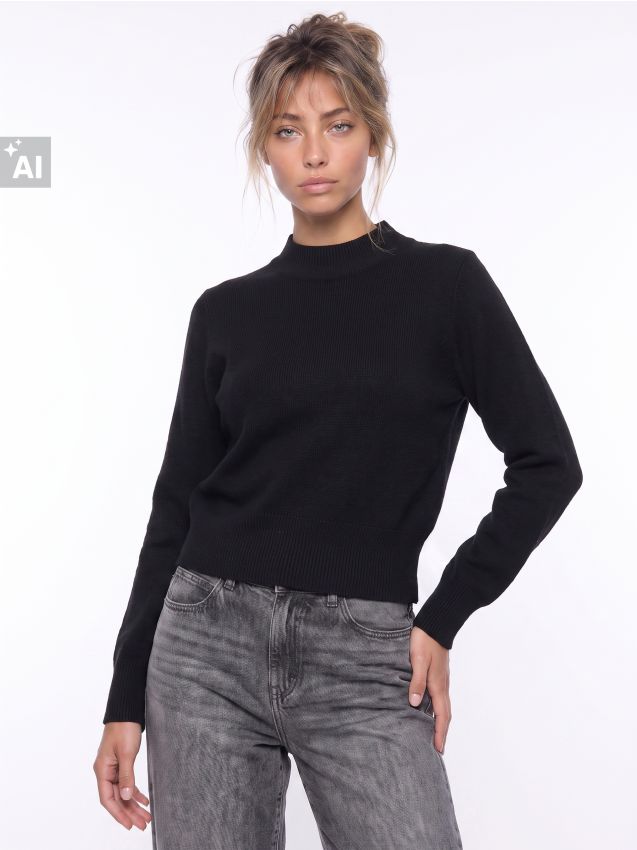 Sinsay - Pulover scurt cu viscoză - negru