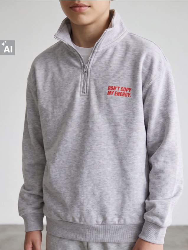 Sinsay - Bluză half-zip din bumbac - gri-neutru