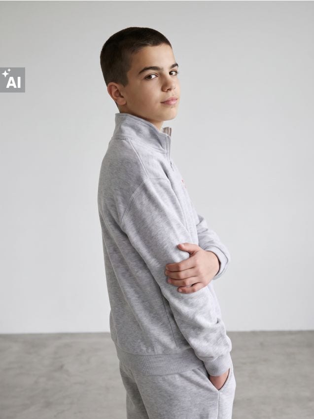 Sinsay - Bluză half-zip din bumbac - gri-neutru