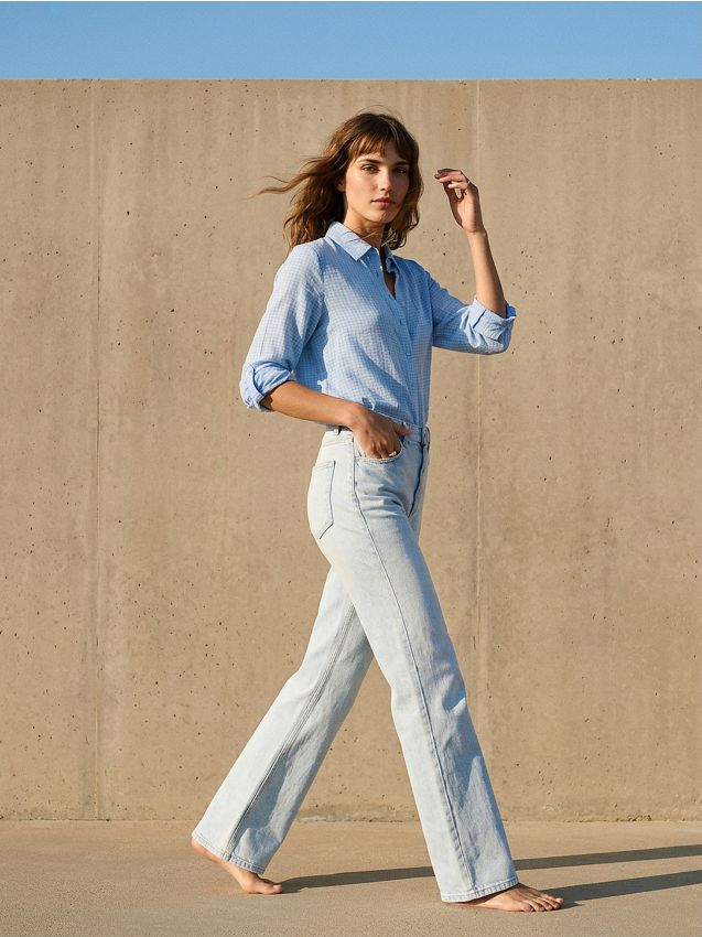 Sinsay - Blugi evazați cu efect spălat - albastru