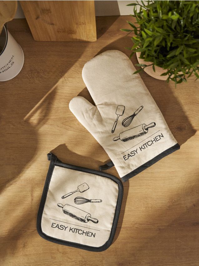 Sinsay - Mănușă de bucătărie și suport pentru oale - crem