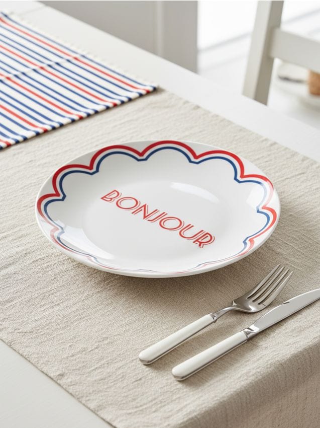 Sinsay - Farfurie ceramică cu inscripția Bonjour - multicolor