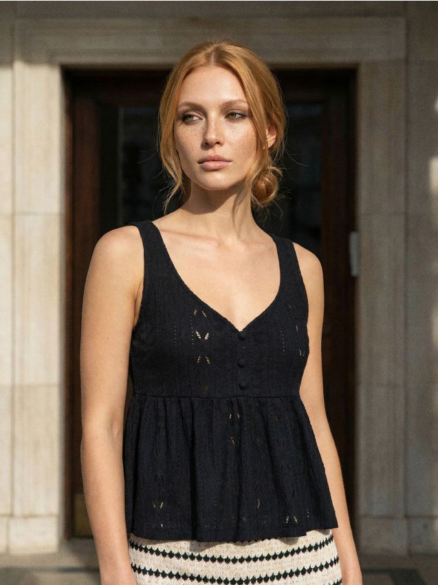 Sinsay - Bluză ajurată cu bretele - negru