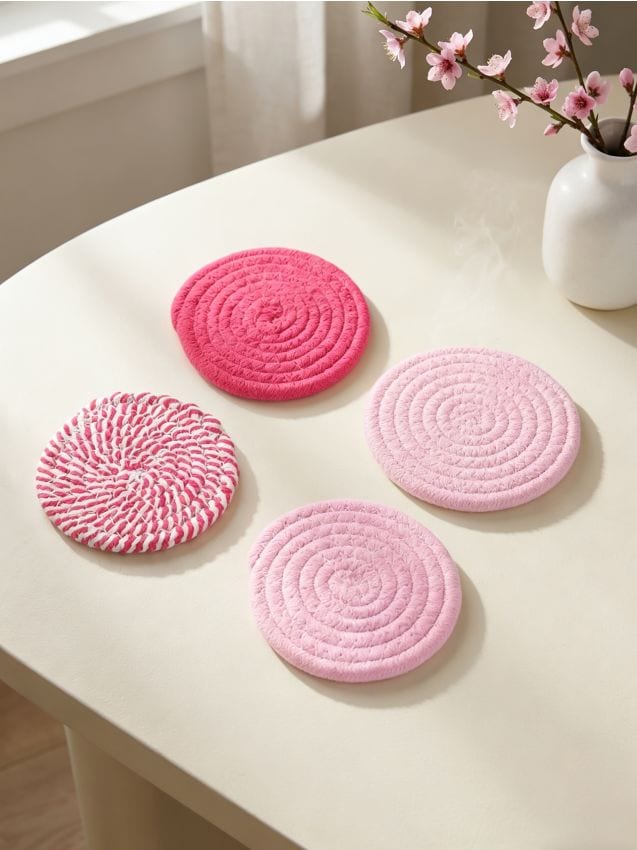 Sinsay - Set de suporturi pentru pahare împletite 4 pack - roz-aprins