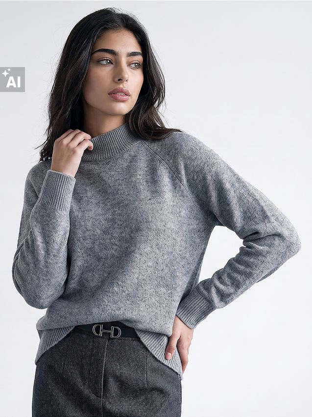 Sinsay - Pulover clasic cu guler înalt scurt, cu amestec de lână - gri-neutru