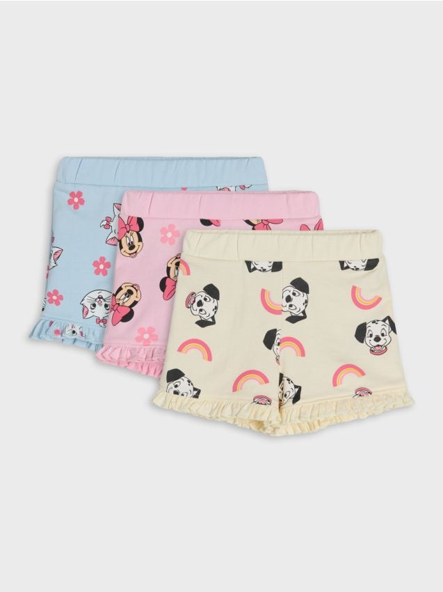 Sinsay - Bawełniane szorty z ozdobnymi falbankami 3 pack Disney - różowy