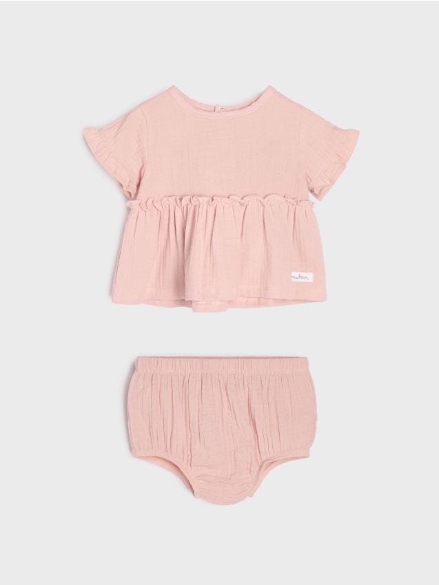 Sinsay - Bawełniany komplet: bluzka i szorty - różowy