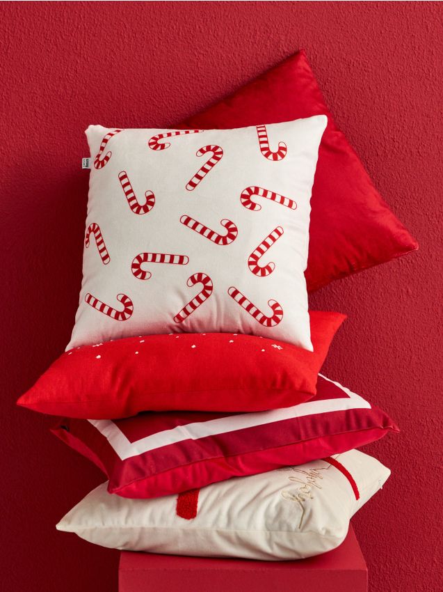 Sinsay - Vianočná vankúš s potlačou cukrových paličiek - biela