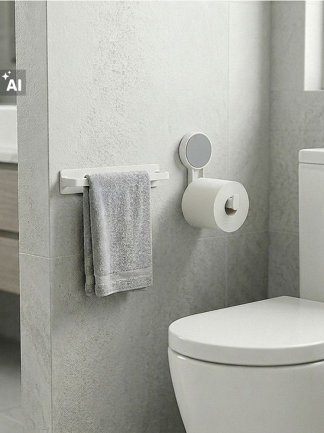 Sinsay - Set pentru baie: suport pentru hârtie igienică și cârlig - alb
