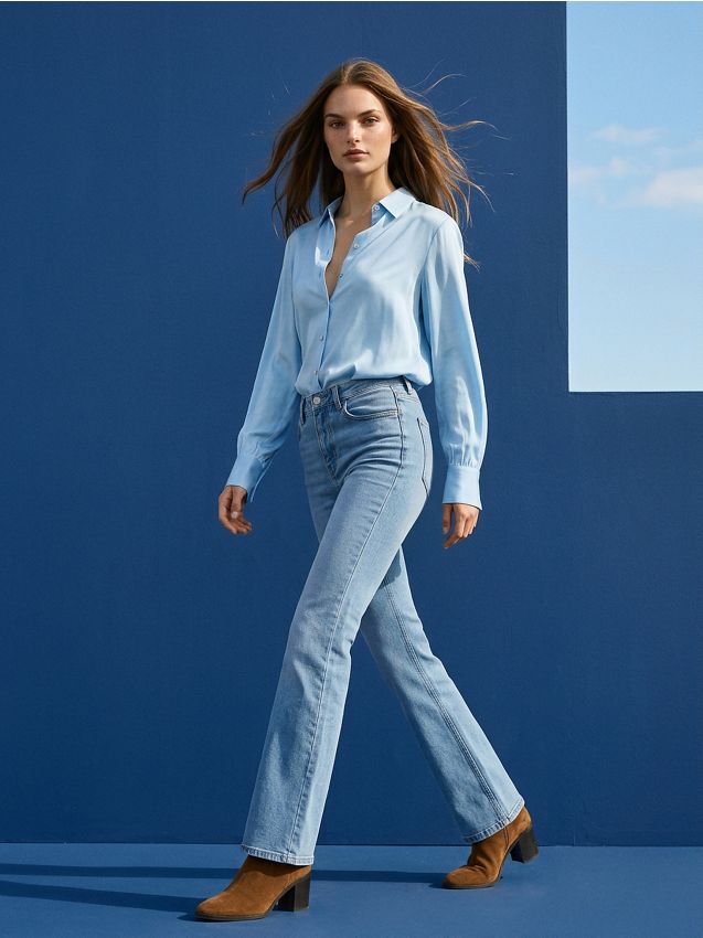 Sinsay - Blugi evazați cu talie medie - albastru