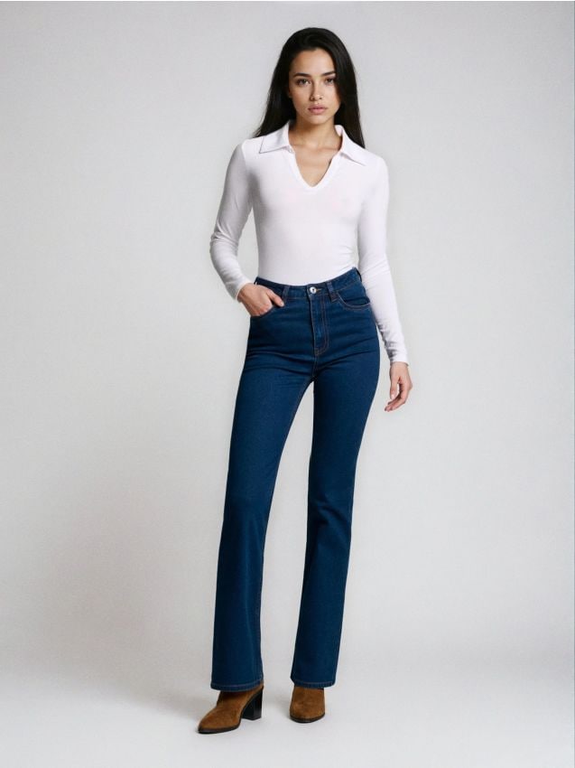 Sinsay - Blugi evazați cu talie medie - albastru metalizat