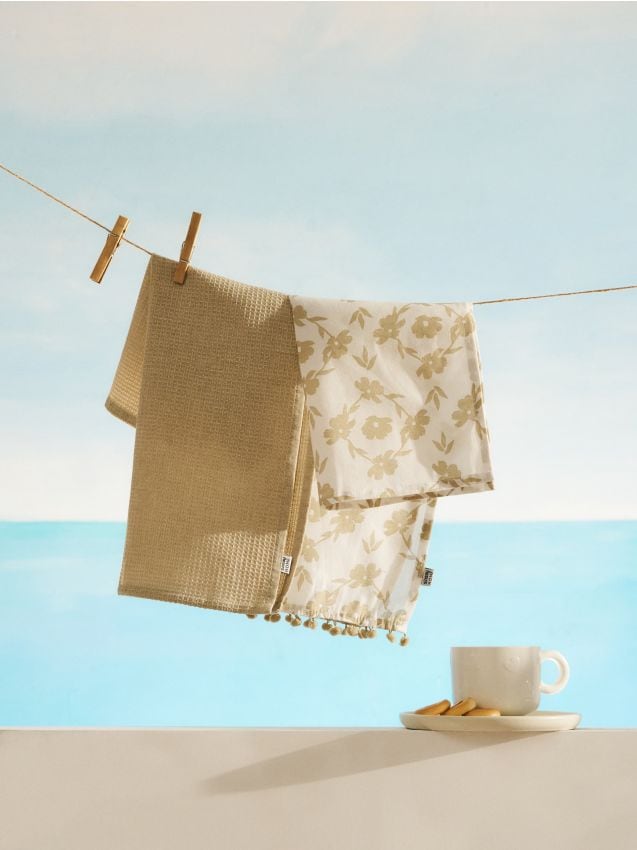 Sinsay - Set de prosoape de bucătărie cu motiv floral, set de 2 - crem