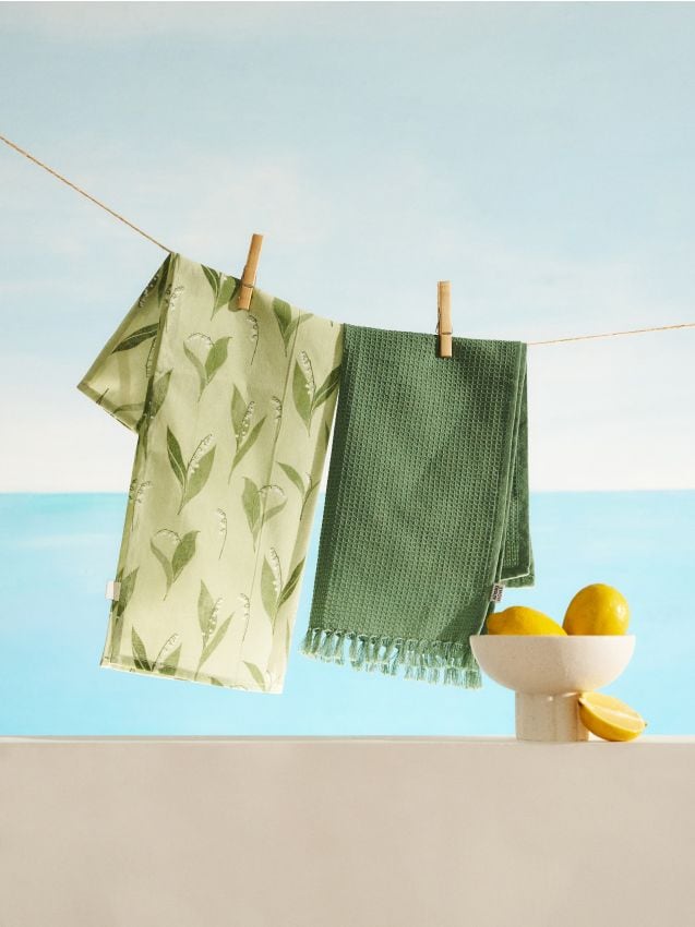 Sinsay - Set de prosoape de bucătărie cu motiv floral, set de 2 - verde-deschis