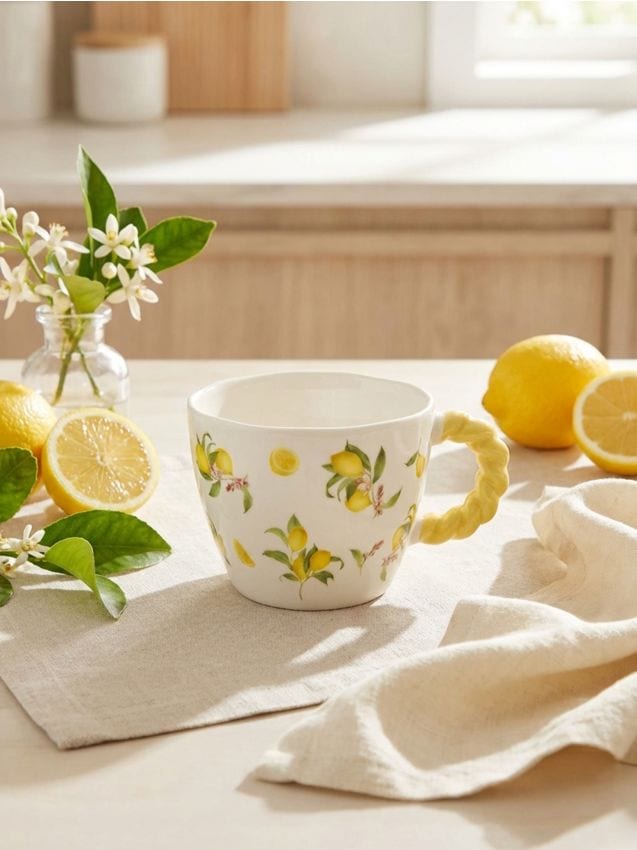 Sinsay - Cană ceramică cu motiv de lămâi - galben