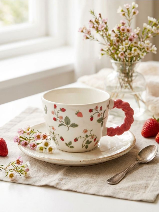 Sinsay - Cană ceramică cu motiv de căpșuni - roșu