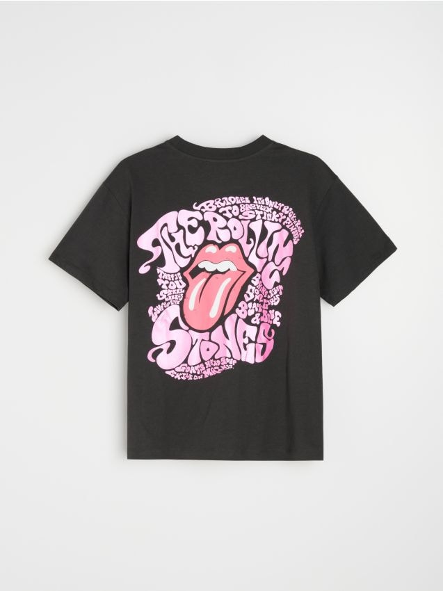 Sinsay - Tricou din bumbac cu imprimeu pe spate The Rolling Stones - gri-închis